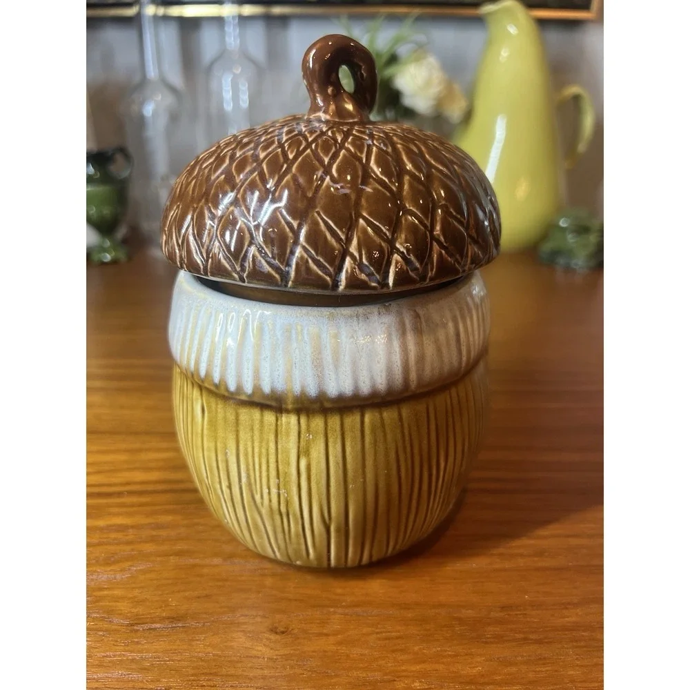 Transpac Ceramic Harvest Gnome Acorn Canister 7